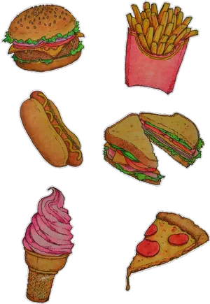 Assorted Junk Food Illustrations PNG image