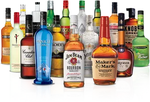 Assorted Liquor Bottles Display PNG image