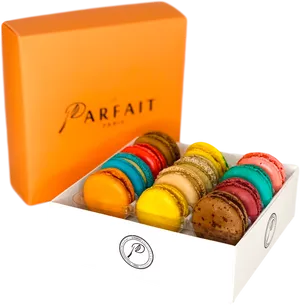 Assorted Macaronsin Branded Box PNG image