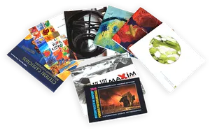 Assorted Magazines Spread Out PNG image