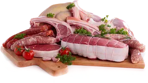 Assorted Meat Selectionon Cutting Board PNG image