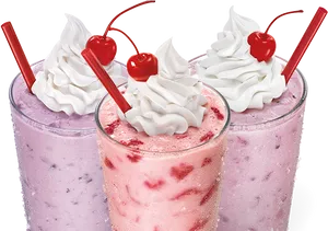 Assorted Milkshakeswith Whipped Creamand Cherries PNG image