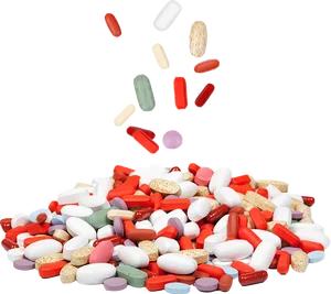Assorted Pillsand Capsules Falling PNG image