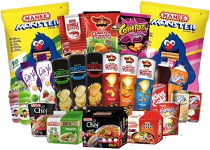 Assorted Snack Products Display PNG image