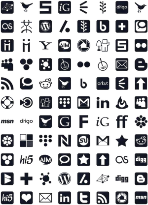 Assorted Social Media Icons Dark Background PNG image