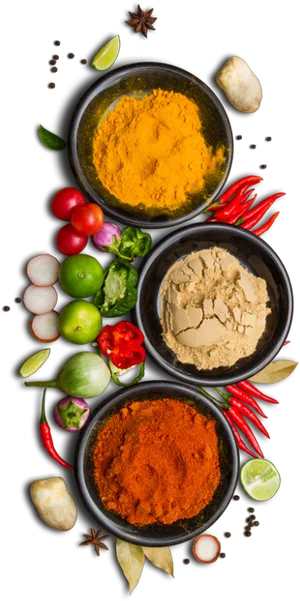 Assorted Spicesand Herbs Top View PNG