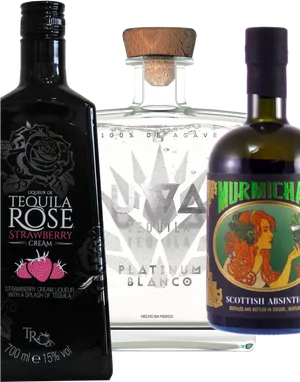 Assorted Spiritsand Tequila Bottles PNG image