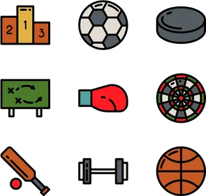 Assorted Sports Equipment Icons PNG
