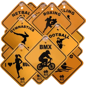 Assorted Sports Road Signs Collection PNG image