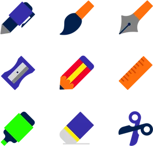 Assorted Stationery Icons Set PNG image