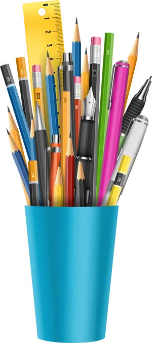 Assorted Stationery Itemsin Cup PNG image