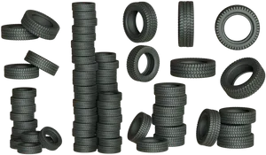 Assorted Tire Stacks3 D Render PNG