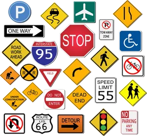 Assorted U S Traffic Signs PNG image