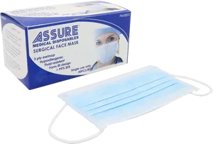 Assure Surgical Maskand Packaging PNG image