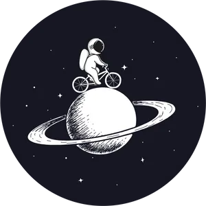 Astronaut Biking Across Ringed Planet PNG image