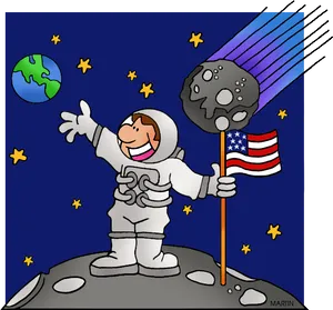 Astronaut Celebratingon Asteroidwith Flag PNG image