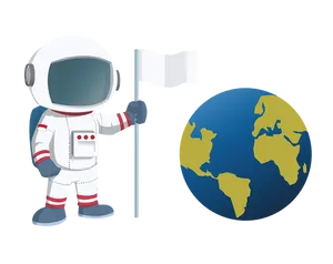 Astronaut Holding Flag Beside Earth