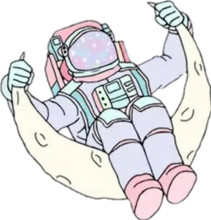 Astronaut_ Riding_ Moon_ Cartoon