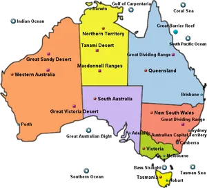 Australia Geographical Features Map PNG image