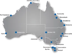 Australia Mapwith Location Pinsand Head Office Designation PNG image