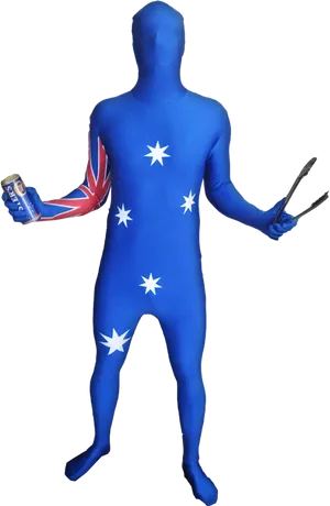 Australia Themed Morphsuit Holding Flagand Snag PNG