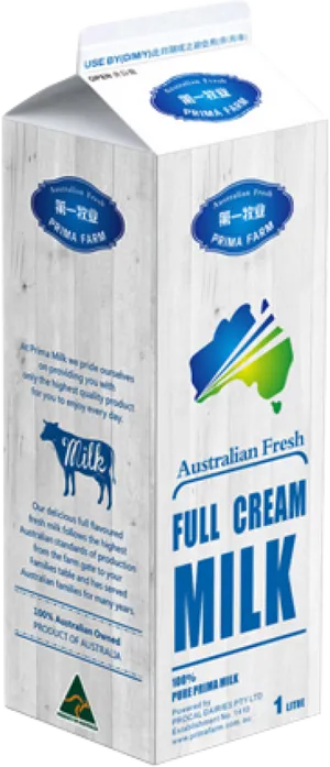 Australian Fresh Full Cream Milk Carton PNG image