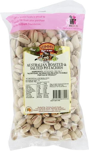 Australian Roasted Salted Pistachios Packaging PNG image