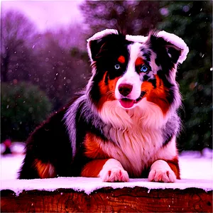 Australian Shepherd In Winter PNG 06202024