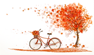 Autumn Bicycleand Falling Leaves PNG image