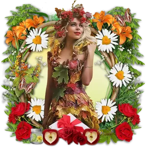 Autumn Fairy Surroundedby Flowers PNG image