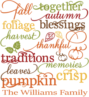 Autumn Family Thanksgiving Word Art PNG image