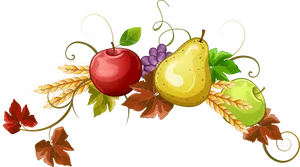 Autumn Harvest Fruitsand Wheat Illustration
