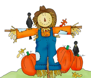 Autumn Scarecrowand Pumpkins PNG image