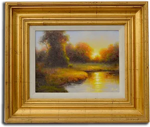 Autumn Sunset River Landscape Painting PNG image