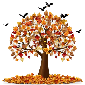 Autumn Tree With Birds PNG Qto82 PNG
