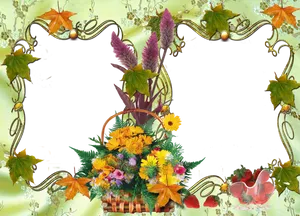 Autumnal Floral Photo Frame Design PNG image