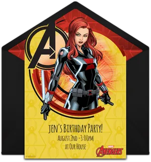 Avengers Themed Birthday Invitation Black Widow PNG image