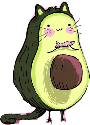 Avocado Cat Cartoon PNG image