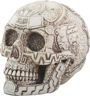 Aztec Warrior Skull Carving PNG image