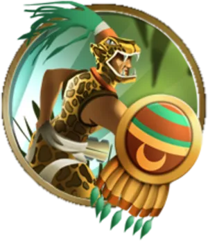 Aztec Warrior Stylized Illustration PNG image