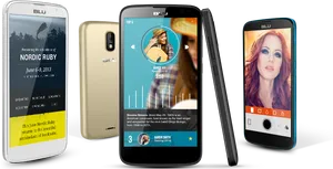 B L U Smartphones Displaying Content PNG