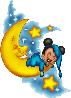 Baby Mickey Sleepingon Moon PNG image