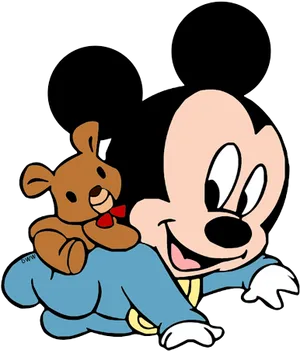 Baby Mickeyand Teddy Bear PNG image