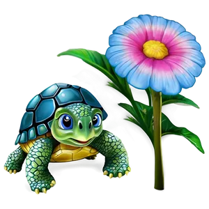 Baby Turtle And Flower PNG 60