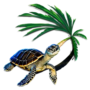 Baby Turtle And Palm Tree PNG Jik PNG