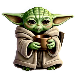 Baby Yoda Cartoon Holding Cup PNG 06252024 PNG