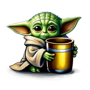 Baby Yoda Cartoon Holding Cup PNG Wop PNG