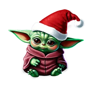 Baby Yoda Cartoon With Christmas Hat PNG 06252024