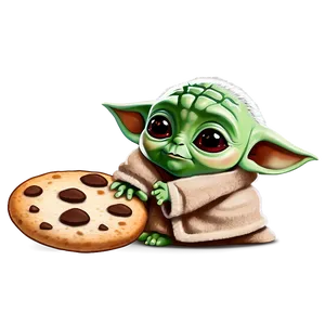 Baby Yoda Cartoon With Cookie PNG 24