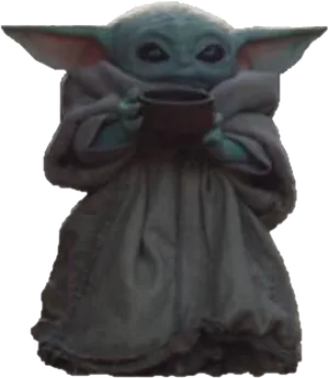 Baby Yoda Holding Cup PNG image